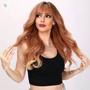 26-inch Ombre Orange Loose Wave with Bangs (Synthetic Wig)